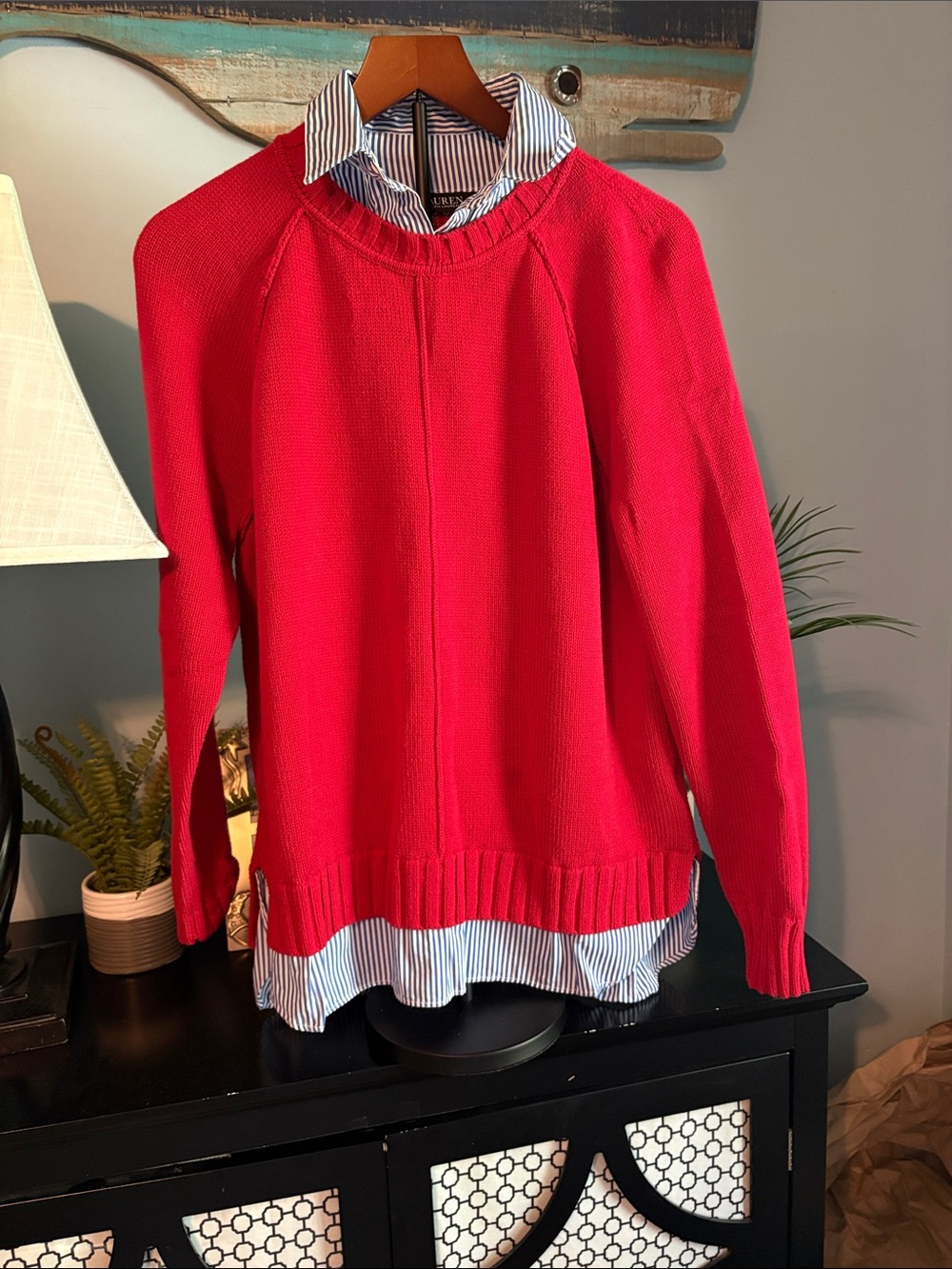 Ralph Lauren Red Womens Crewneck Sweater - Classic Layered Look